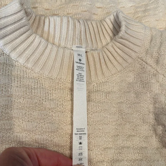 New Without tags Lululemon Texture Play Crew Sweater White Opal M/L - Picture 2 of 11